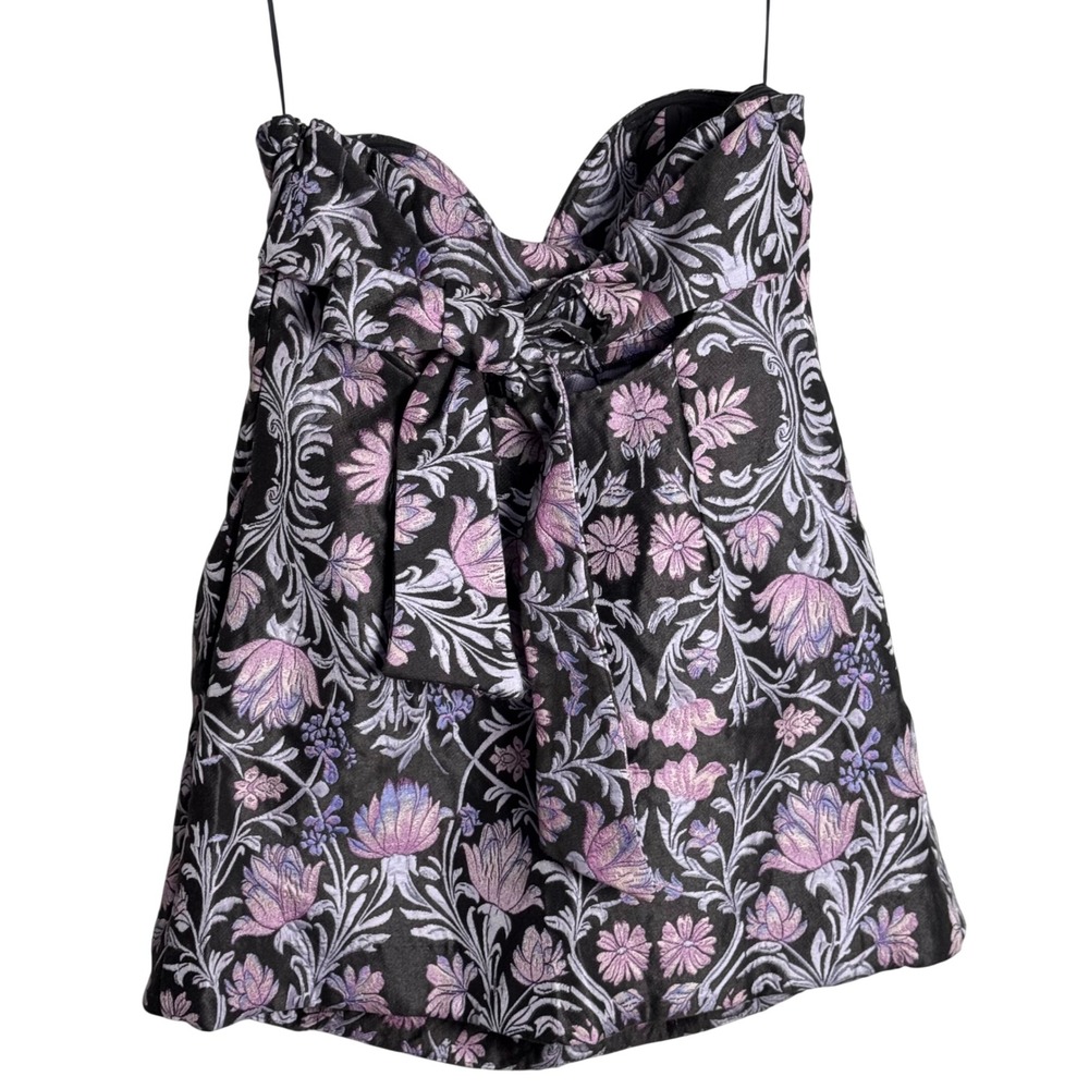 Free People Dark Coquette Floral Bow Strapless Mini Dress Size 10